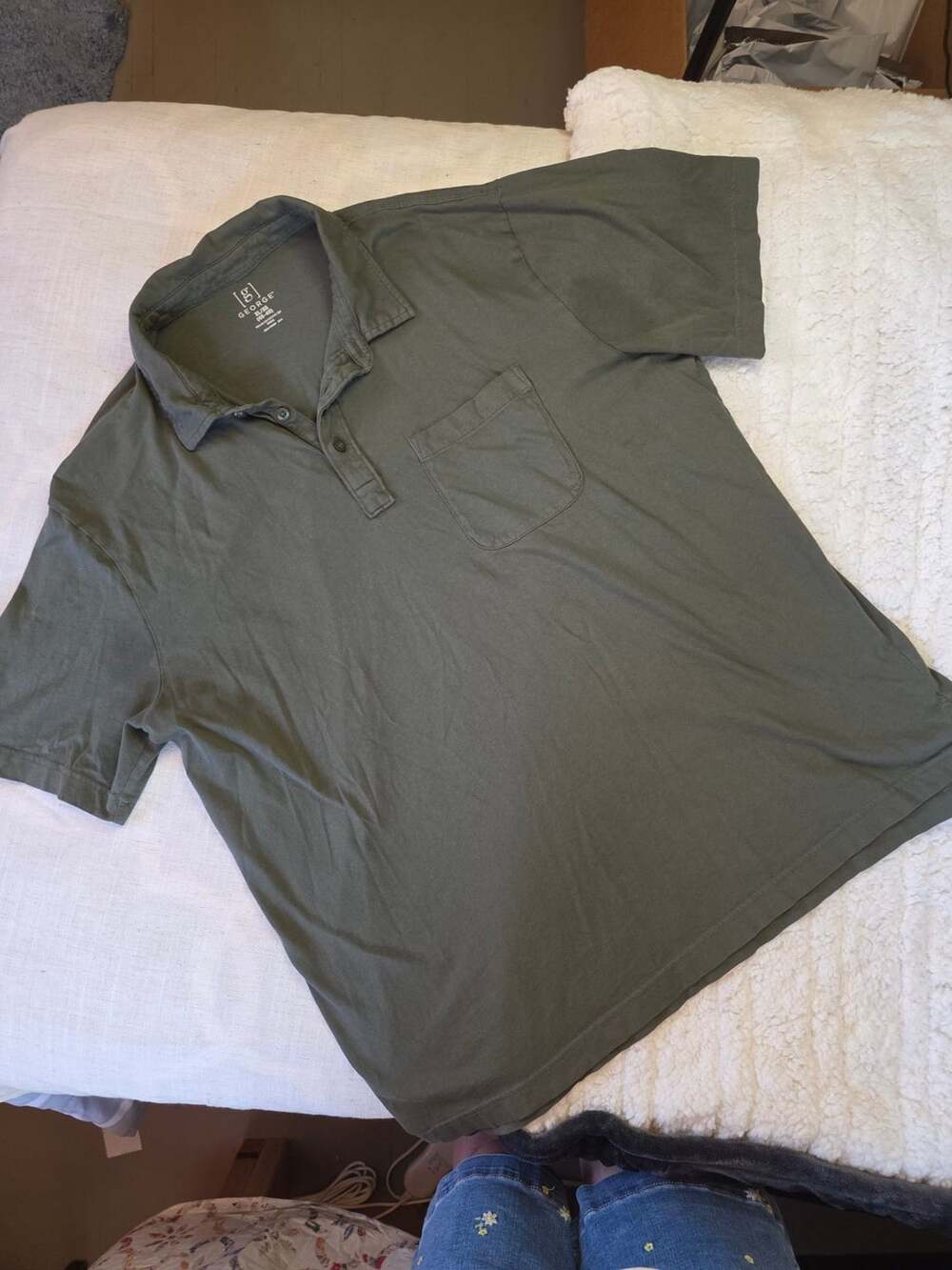 George Men's Olive Green Short Sleeve Jersey Polo Shirt with Pocket Size XL